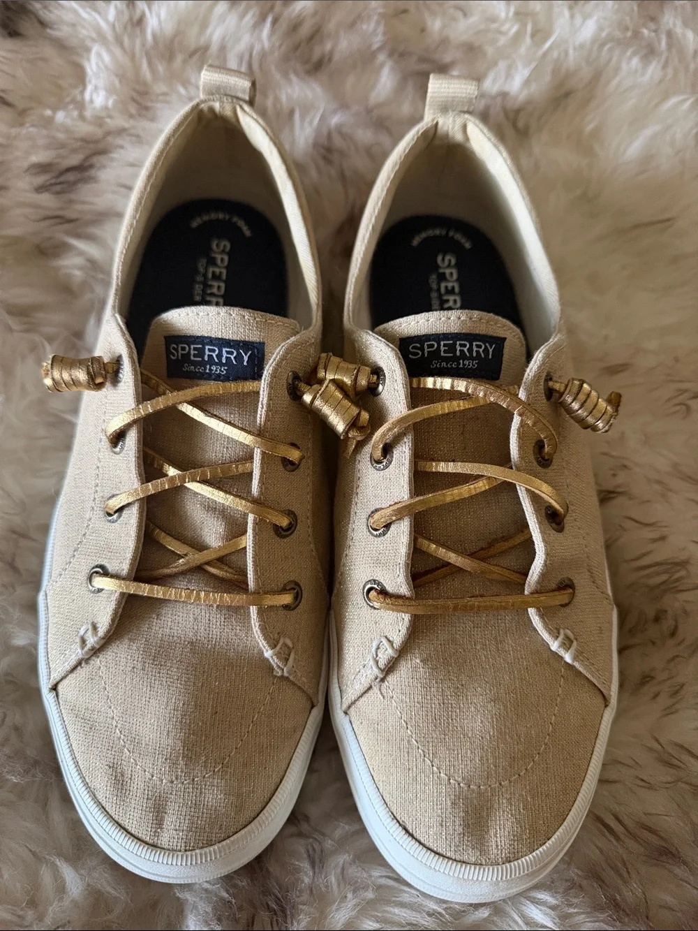Sperry gold boat shoe top sider Low slip on Sneaker 9 classy hamptons summer